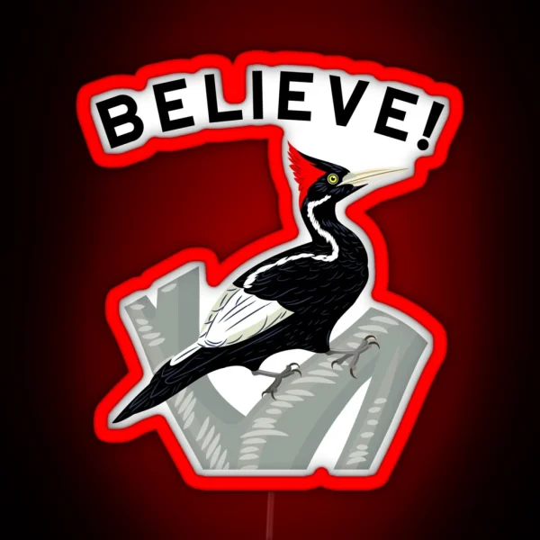 Endangered Ivory Billed Woodpecker RGB Neon Sign