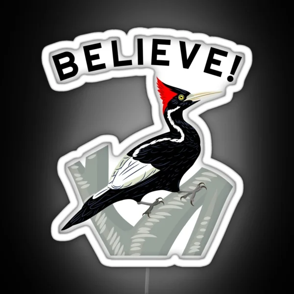 Endangered Ivory Billed Woodpecker RGB Neon Sign