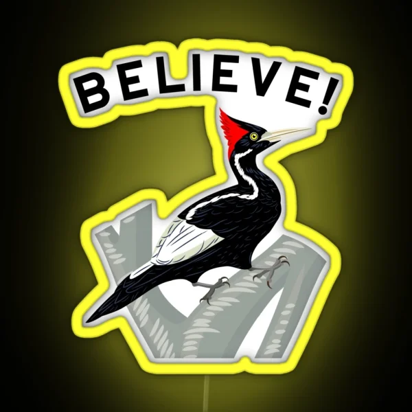 Endangered Ivory Billed Woodpecker RGB Neon Sign