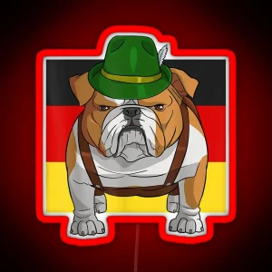 English Bulldog Oktoberfest Lederhosen Alpine Hat Prost RGB Neon Sign