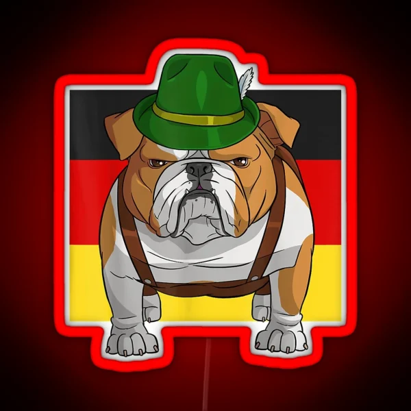 English Bulldog Oktoberfest Lederhosen Alpine Hat Prost RGB Neon Sign