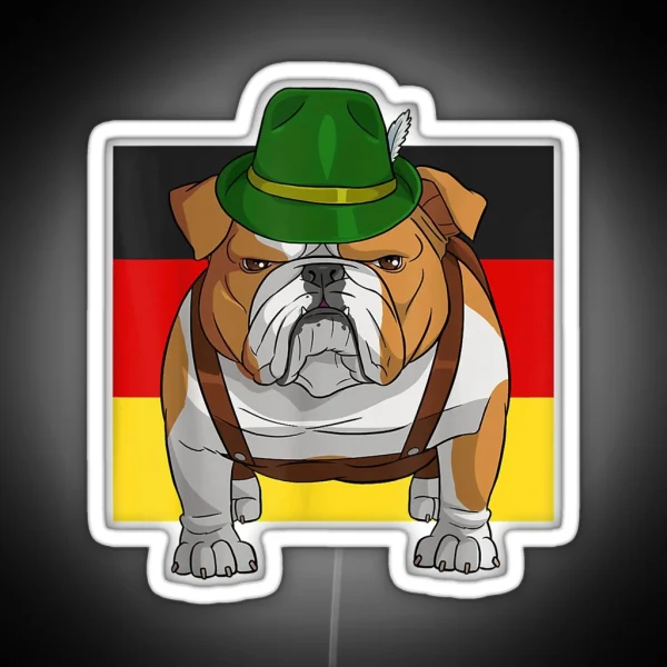 English Bulldog Oktoberfest Lederhosen Alpine Hat Prost RGB Neon Sign