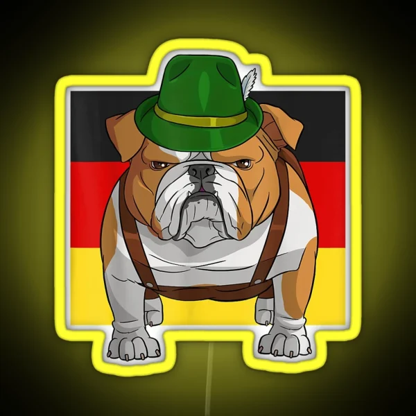 English Bulldog Oktoberfest Lederhosen Alpine Hat Prost RGB Neon Sign