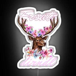 Ersatz Dirndl Traditional Dirndl Deer With Flowers RGB Neon Sign