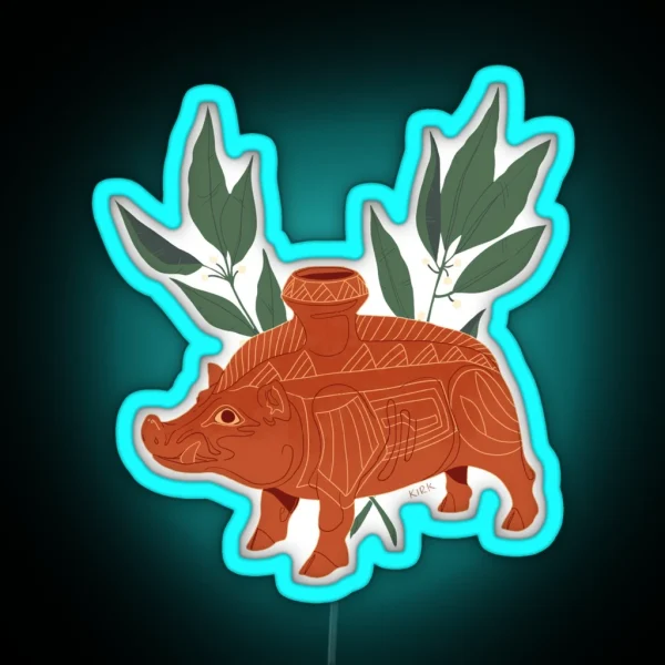 Etruscan Boar Vessel Floral Artefacts RGB Neon Sign