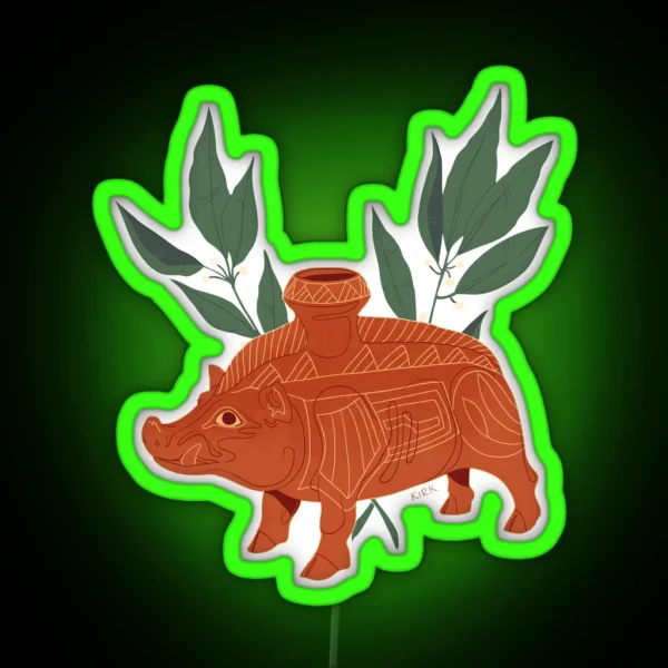 Etruscan Boar Vessel Floral Artefacts RGB Neon Sign
