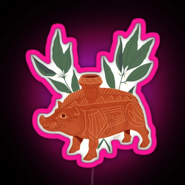 Etruscan Boar Vessel Floral Artefacts RGB Neon Sign