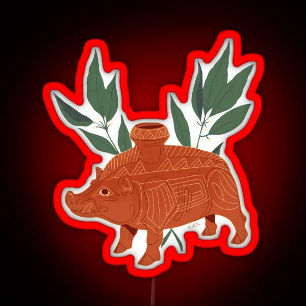 Etruscan Boar Vessel Floral Artefacts RGB Neon Sign