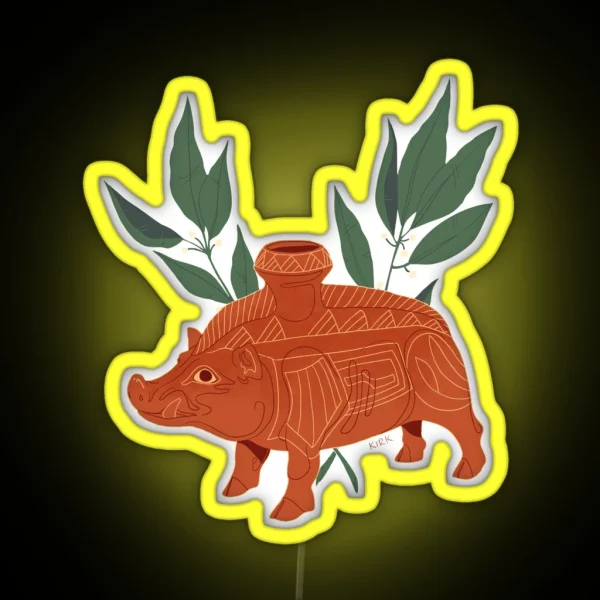 Etruscan Boar Vessel Floral Artefacts RGB Neon Sign