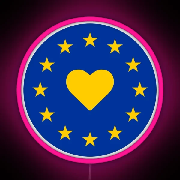 Europe Heart Round RGB Neon Sign