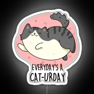 Everyday S A Cat Urday Fat Kitty Funny Cat Puns RGB Neon Sign