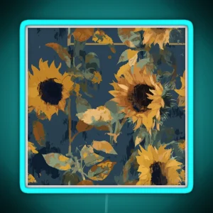 Expressive Sunflowers Teal And Beige RGB Neon Sign