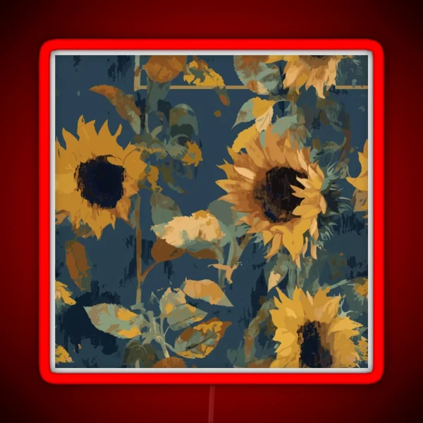 Expressive Sunflowers Teal And Beige RGB Neon Sign