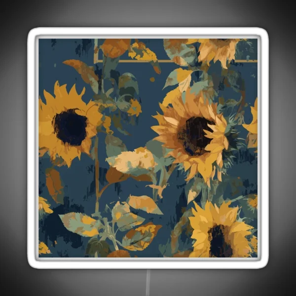 Expressive Sunflowers Teal And Beige RGB Neon Sign