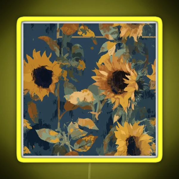Expressive Sunflowers Teal And Beige RGB Neon Sign