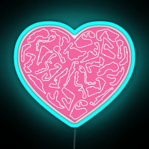 F1 Tracks Love Heart Design RGB Neon Sign