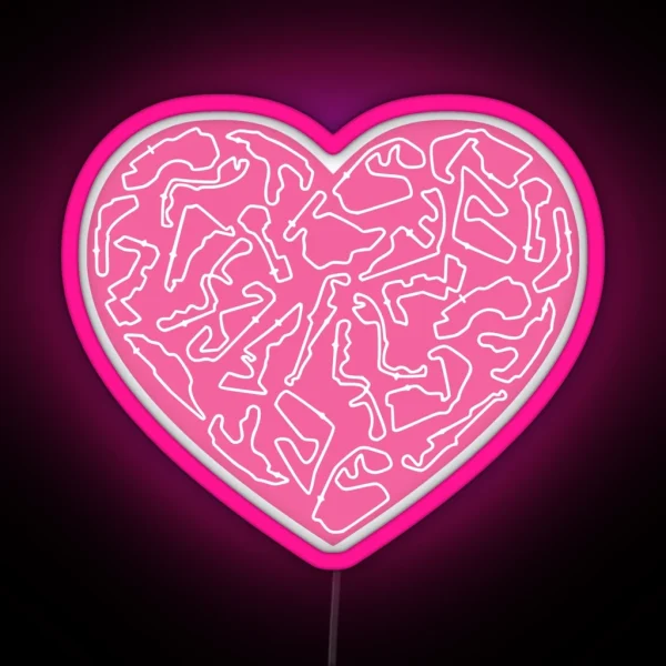 F1 Tracks Love Heart Design RGB Neon Sign