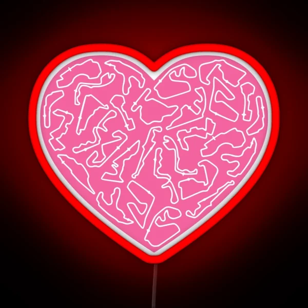 F1 Tracks Love Heart Design RGB Neon Sign