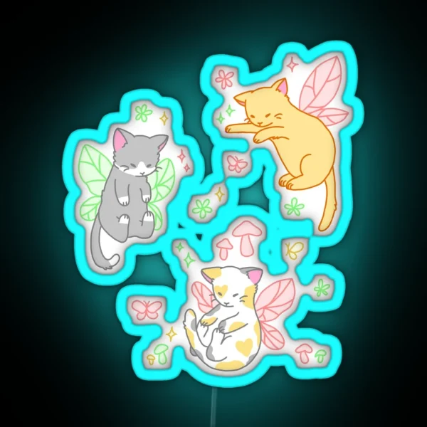 Fairy Kitties Red Green Yellow RGB Neon Sign