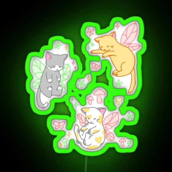 Fairy Kitties Red Green Yellow RGB Neon Sign