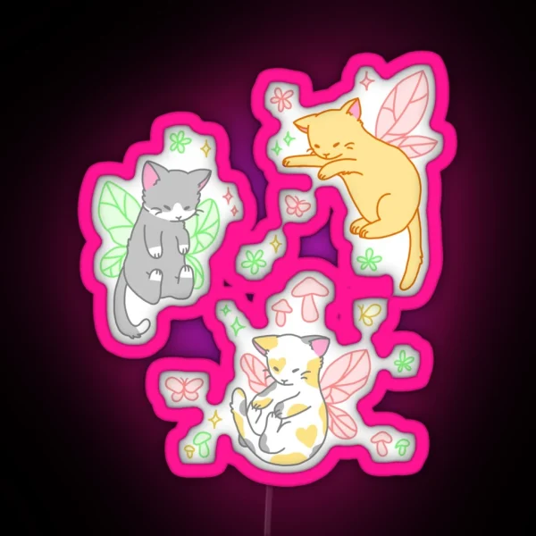 Fairy Kitties Red Green Yellow RGB Neon Sign