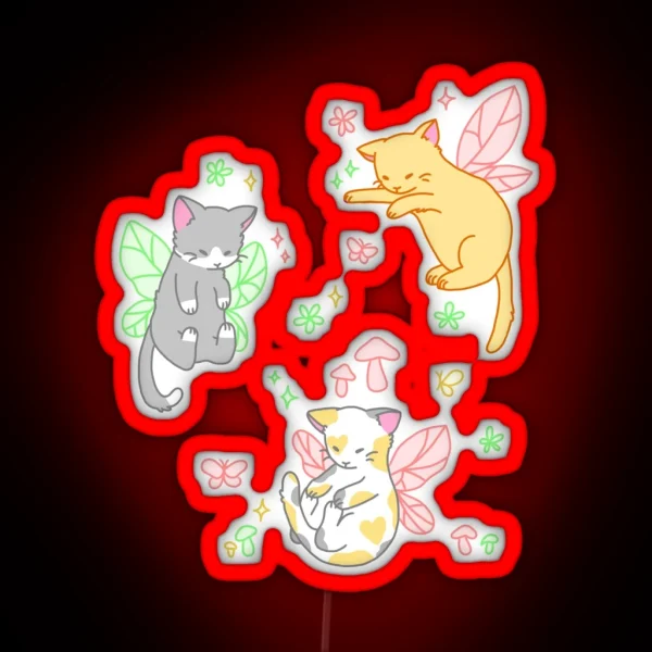 Fairy Kitties Red Green Yellow RGB Neon Sign