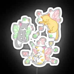 Fairy Kitties Red Green Yellow RGB Neon Sign