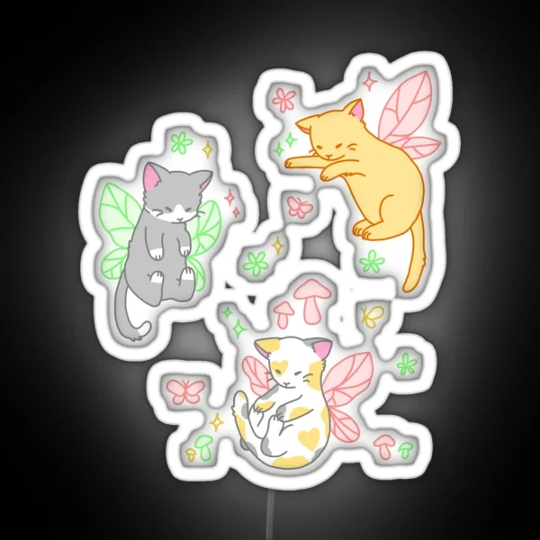 Fairy Kitties Red Green Yellow RGB Neon Sign