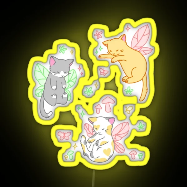 Fairy Kitties Red Green Yellow RGB Neon Sign