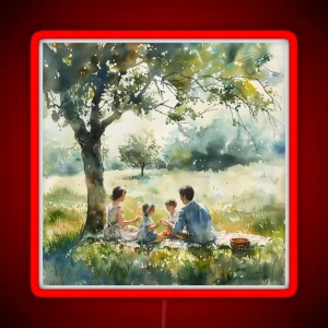 Family Picnic Beneath Summer Tree RGB Neon Sign