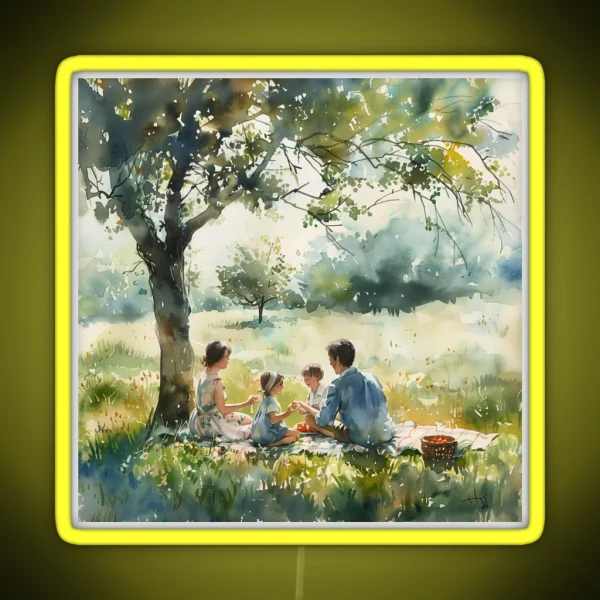 Family Picnic Beneath Summer Tree RGB Neon Sign