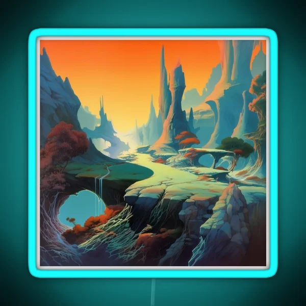 Fantasy Landscape Illustration RGB Neon Sign