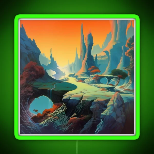Fantasy Landscape Illustration RGB Neon Sign