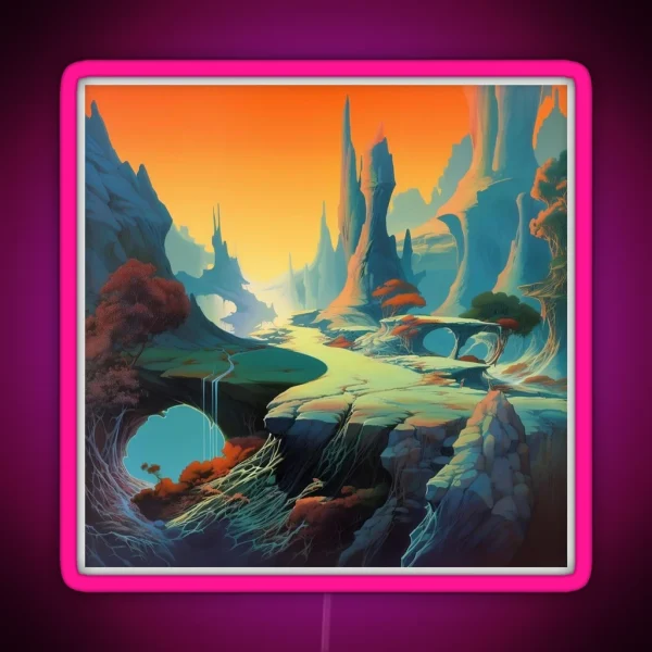 Fantasy Landscape Illustration RGB Neon Sign