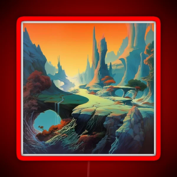 Fantasy Landscape Illustration RGB Neon Sign