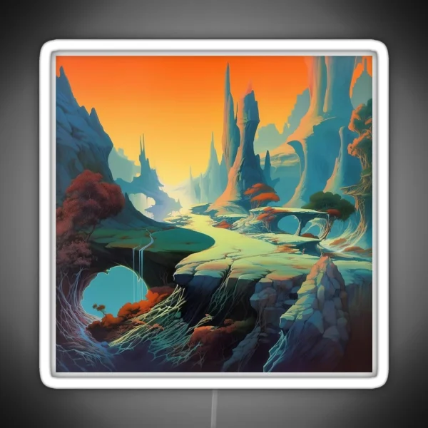 Fantasy Landscape Illustration RGB Neon Sign