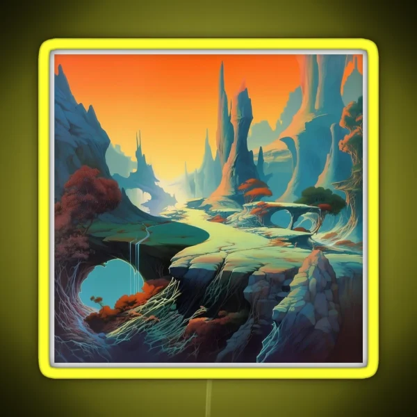 Fantasy Landscape Illustration RGB Neon Sign