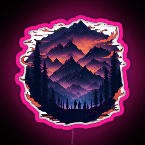Fantasy Mythical Mountain Scene RGB Neon Sign