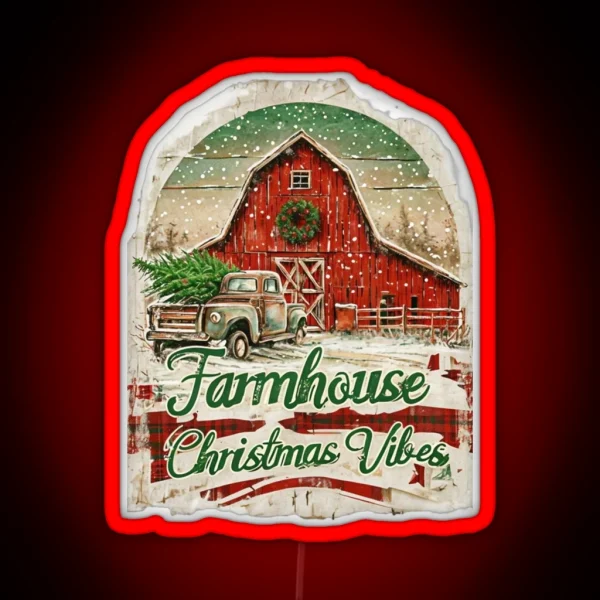 Farmhouse Christmas Vibes Cozy Rustic Holiday RGB Neon Sign