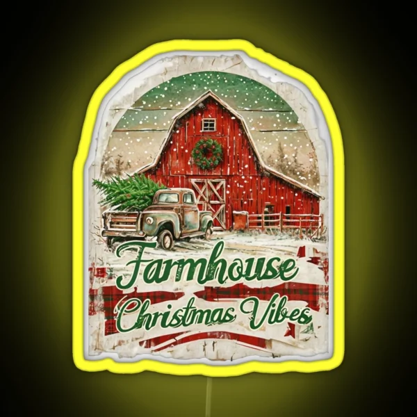 Farmhouse Christmas Vibes Cozy Rustic Holiday RGB Neon Sign