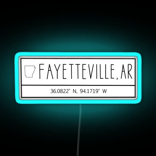 Fayetteville Arkansas Coordinates RGB Neon Sign
