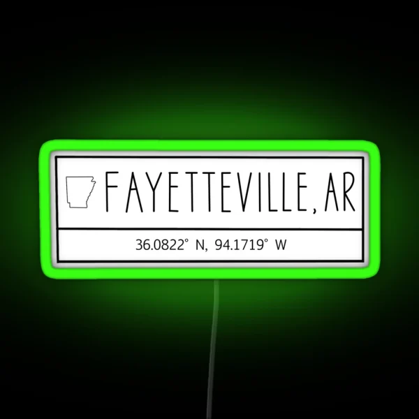 Fayetteville Arkansas Coordinates RGB Neon Sign