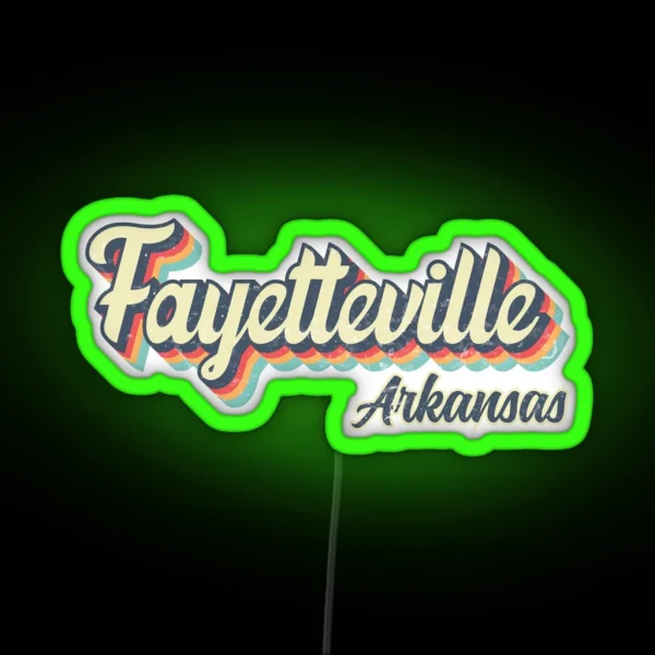 Fayetteville City Arkansas Retro Vintage 70s Rainbow RGB Neon Sign