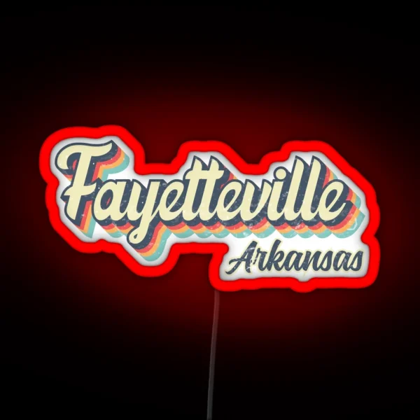 Fayetteville City Arkansas Retro Vintage 70s Rainbow RGB Neon Sign