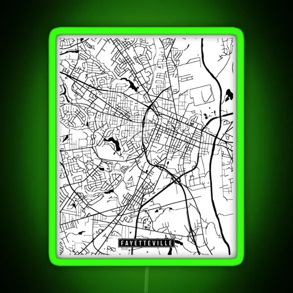 Fayetteville North Carolina Street Map RGB Neon Sign