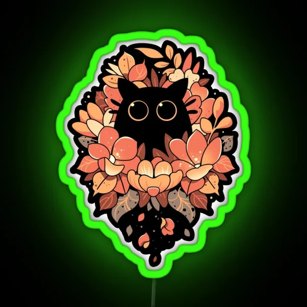 Feline Spy Cute Floral Black Cat RGB Neon Sign