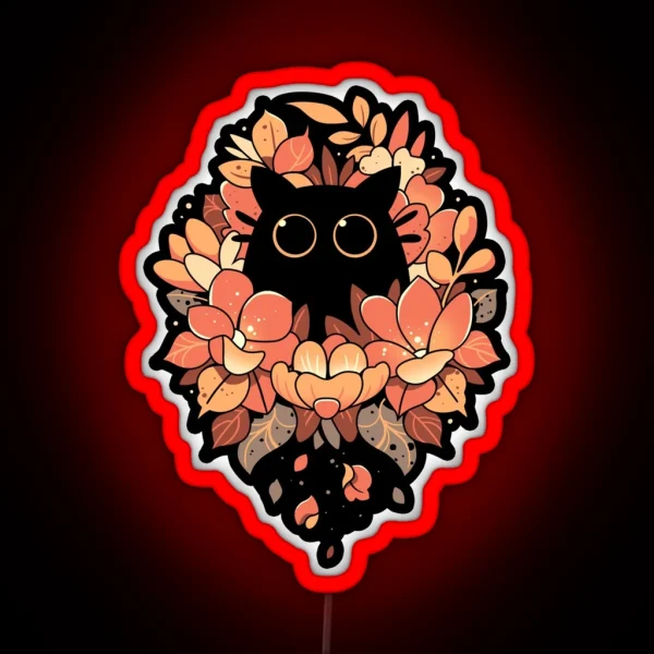 Feline Spy Cute Floral Black Cat RGB Neon Sign