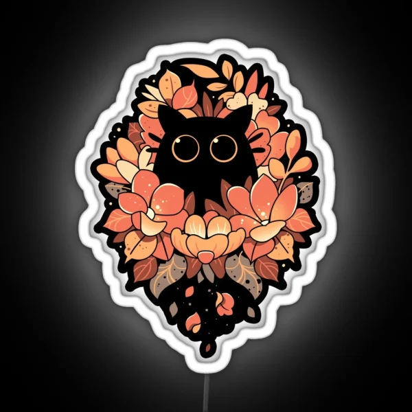 Feline Spy Cute Floral Black Cat RGB Neon Sign