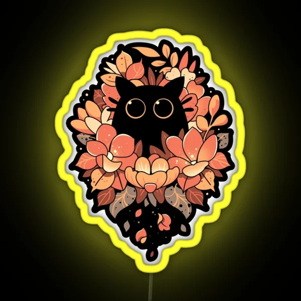Feline Spy Cute Floral Black Cat RGB Neon Sign