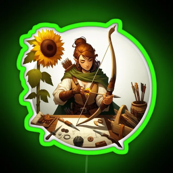 Female Ranger Crafting Survival Tools RGB Neon Sign